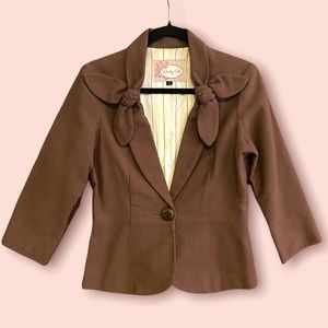 ❤️ WENDY HIL ❤️ adorable brown blazer 3/4 length sleeves - size 8